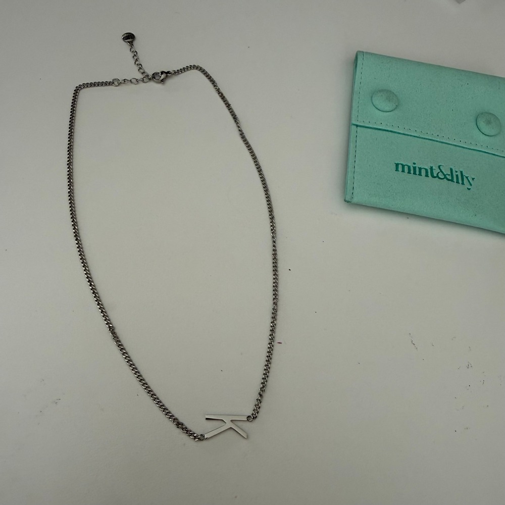 Mint & Lily Sideways Initial Necklace Letter K Silver Tone Curb Chain Adjustable
